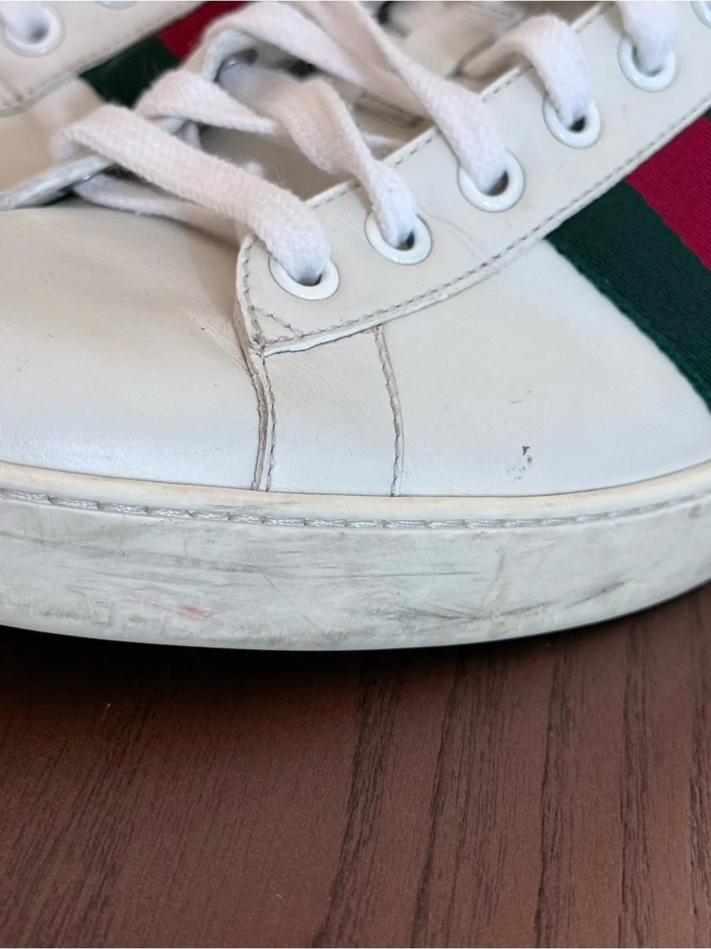 Gucci Ace Men’s Leather Web Sneakers White Green Red Size 7.5